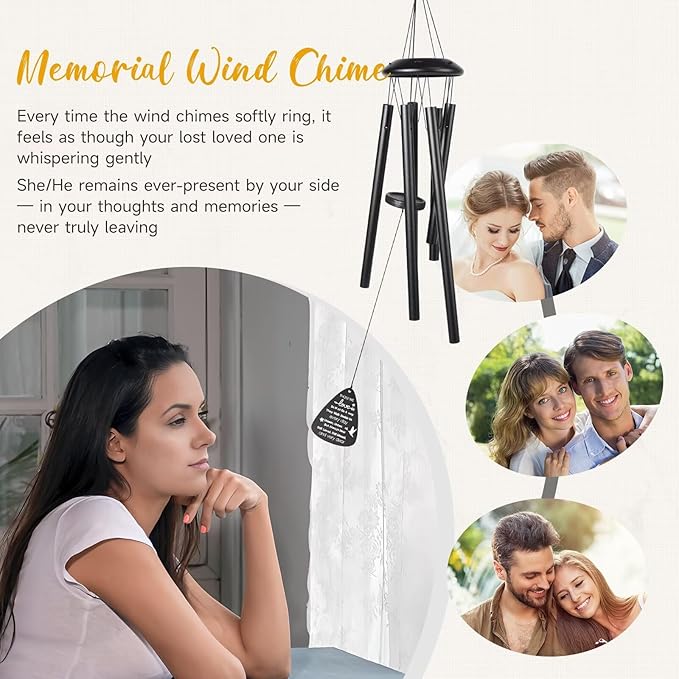 Memorial Gifts for Loss of Loved one, 25''Memorial Wind Chimes of Sympathy Gifts for Loss of Love one,Condolence/Bereavement/Remembrance Gift,Windchime in Memory,Funeral Decor for Garden Outside,Black