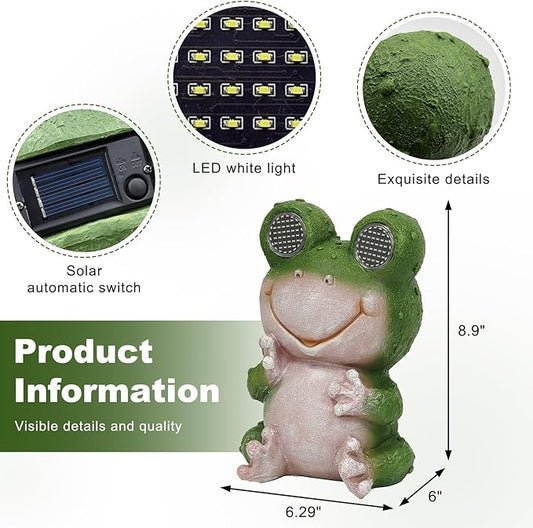 Solar Frog Garden Statue with Rotating LED Eyes Waterproof Resin Outdoor Decor, Auto On/Off Landscape Lighting for Garden, Yard, Pathway, Fence, Patio - Unique Gifts for Women, Mom, Grandma