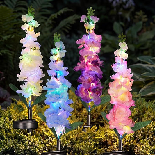 Solar Flower Lights Outdoor - 4 Packs 80 LEDs Upgraded Solar Powered Lights for Garden Patio Yard Pathway Decor - Waterproof Outside Solar Flower Decoration - Gift for Women Mom Grandma