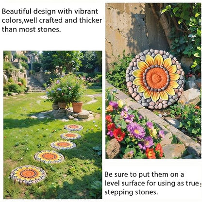 Sunflower Stepping Stones - Outdoor Garden Pavers for Walkway - Decorative Stones 9.5*9.5*0.7 Inch LC Lcdecohome