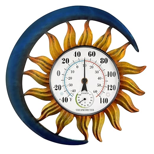 pealstar Outdoor Thermometer with Hygrometer Waterproof Large Wall Thermometer Decorative Metal Sun-Moon Outdoor Thermometers for Patio Garden Yard Living Room Decor