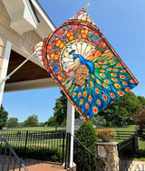 Stained Glass Peacock Spring House Flag 28x40 Inch Double Sided Large Burlap Yard Flag for Spring Summer Outdoor Outside Seasonal Decor