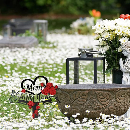 Memorial Plaques Stake Grave Decorations for Cemetery Metal Grave Plaque Markers Sympathy Waterproof Grave Stake Cemetery Decor for Mom Outdoors Garden Personalized