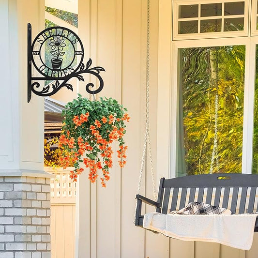 Personalized Metal Plant Hanger Outdoor and Indoor Decor, Custom Hanging Plants Bracket, Plant Hooks for Bird Feeder, Wind Chime, Flower Baskets, Hanging Plant Hooks (Flowers)