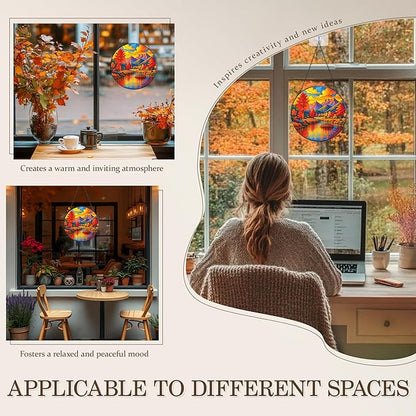 Stained Glass Window Hanging, Autumn Sun Catchers Stained Glass Panels for Indoor Windows Wall Art Decor, Birthday Gift for Mom Women Wife Men Lovers (7.87inch)