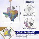 FLAGWIX Texas Gifts for Women Men - Stained Glass Window Hanging 8in - Mockingbird Bluebonnet Suncatchers for Windows Hanging, Texas Themed Gifts for Friends, House Warming Gift Ideas