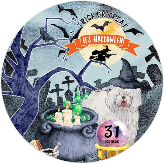 Retro Metal Sign 12"x12",Happy Halloween Scary Night Grave Witch Bats Trick Or Treat Dog Aluminum Tin Metal Sign for Home Living Room Bedroom Garden Farm Patio Decor Wall Art Poster