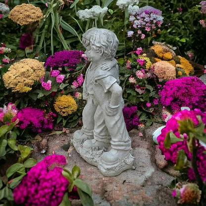 Boys on Stump Figure Outdoor Young Boys Figurine Two Boys Standing Statue