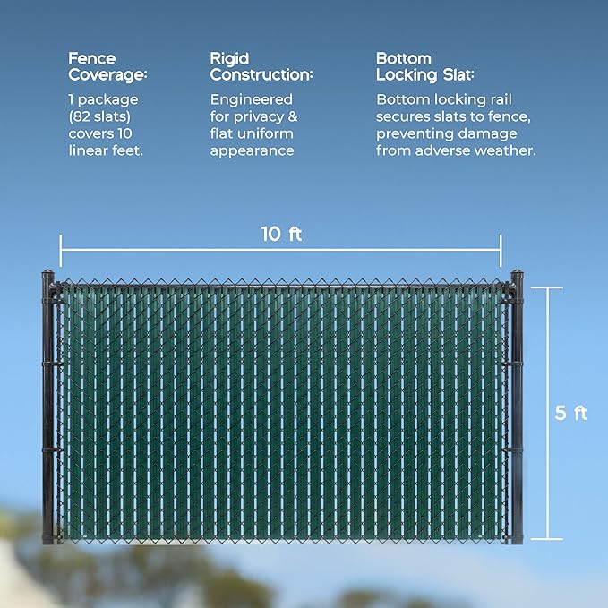 Chain Link Fence Privacy Blade Slates with Bottom Lock 5x10 Ft White for Gardening, Privacy, Outdoor Wall, Balcony, Patio, Yard, Safety Fence Screen Cover for Dog, Cat, Pet Hedge Slats