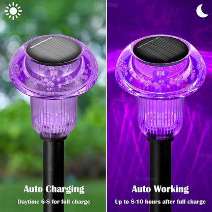 Priddop Solar Lights Outdoor Pathway Waterproof 8 Pack Purple LED Acrylic Mushroom Decorative Garden Lights for Yard Landscape Patio Outside Decorations