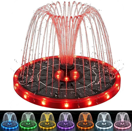 Solar Fountain for Bird Bath with Colorful LED Lights, Floating Solar Fountain, 3W Solar Powered Water Fountain Pump with Strong Spray & 5 Nozzles for Garden, Pond, Pool, 23 LED Lights