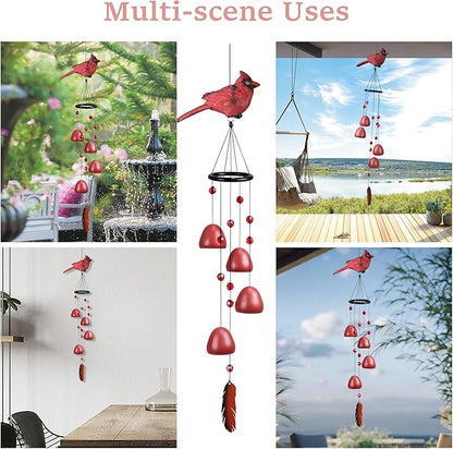 Cardinal Wind Chimes for Outside，Red Bird Wind Chimes Outdoor Decorations, for Mom/Grandma，Garden Patio Backyard Hanging Decor.