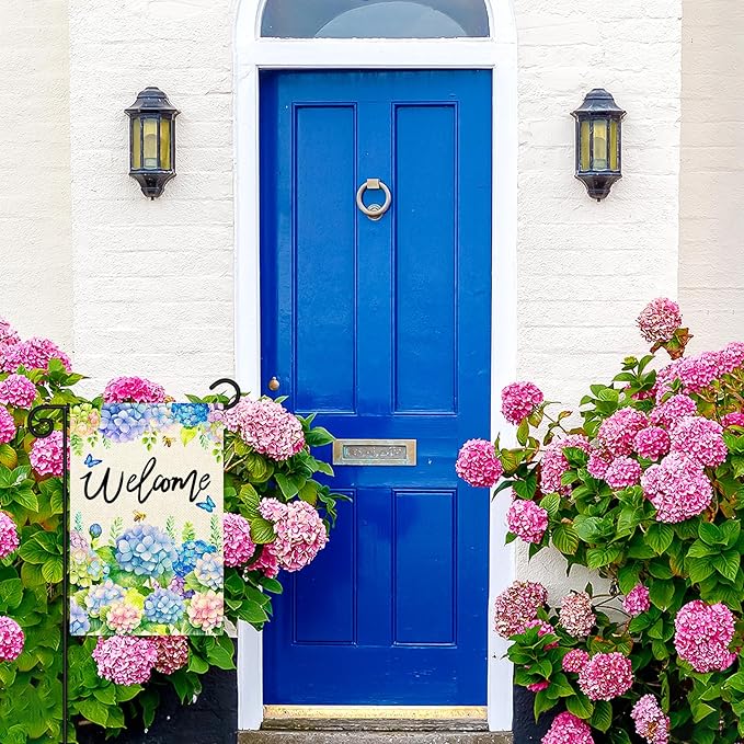 Nanafast Hydrangea Spring Garden Flag Double Sided 12x18 Inch Welcome Floral Garden Flags for Outside Yard Decoration