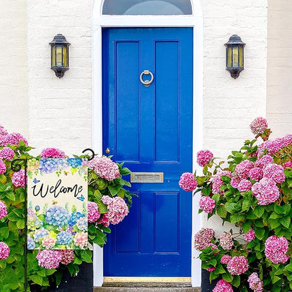 Nanafast Hydrangea Spring Garden Flag Double Sided 12x18 Inch Welcome Floral Garden Flags for Outside Yard Decoration