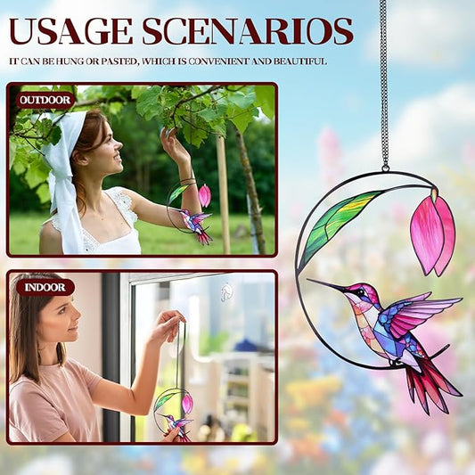 Hummingbird Gifts for Women, Hummingbird Sun Catcher for Window Hanging, for Mom Grandma Bird Lovers, Spring Suncatcher Garden Decor for Indoor Outdoor Windows