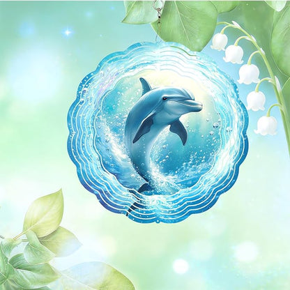 10x10 Inch Wind Spinner Outdoor Hanging Dolphin Water Swirl Metal Kinetic Spiral Ornament for Yard Garden Patio Porch Balcony Tree Window Decor Gift