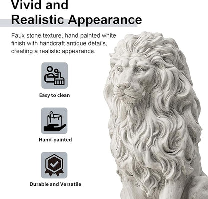 Glitzhome Guardian Sitting Lion Garden Statue MGO Outdoor Decoration, 20.75" H, White
