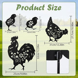 Romart Chicken Silhouette Garden Stakes Decorations - 6 Pcs Metal Chicken Animals Statues, Black Rustic Animal Sculpture Set, Yard Art for Outdoor Garden & Patio Lawn
