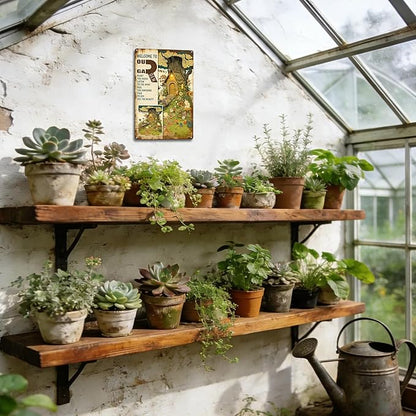 Garden Signs for Outside, Funny Metal Signs for Home Garden Patio Yard - Welcome To Our Garden, Vintage Gardening Gifts for Women, Wall Decor 12" x 8"