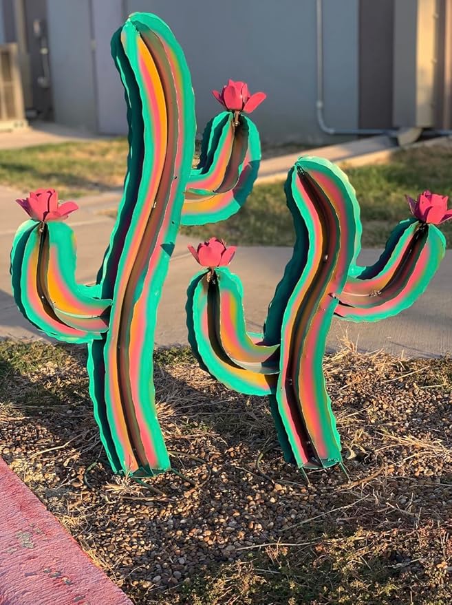 Generic Metal Rainbow Wavy Cactus - Garden Art