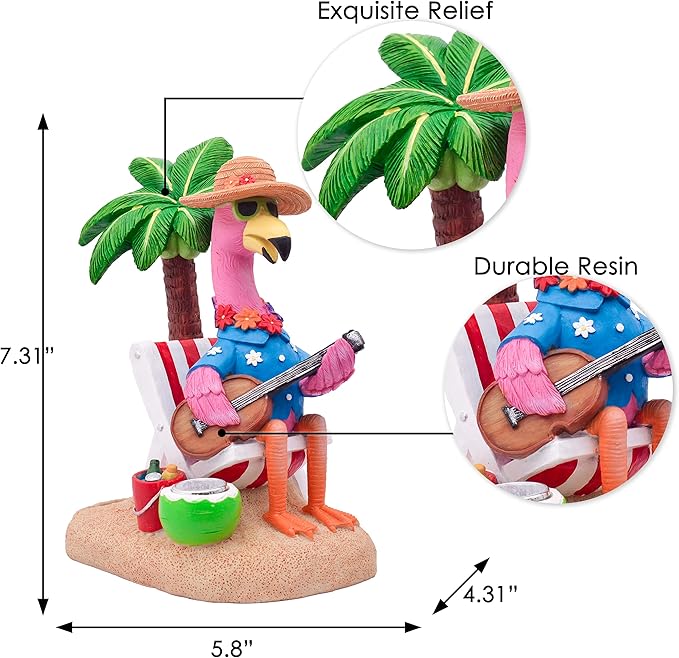 TERESA'S COLLECTIONS Pink Flamingo Garden Decor with Solar Light, Flamingo Summer Outdoor Decor, Chill Hawaiian Relaxed Beach Tropical Resin Garden Statues for Porch Lawn Yard 7.3"
