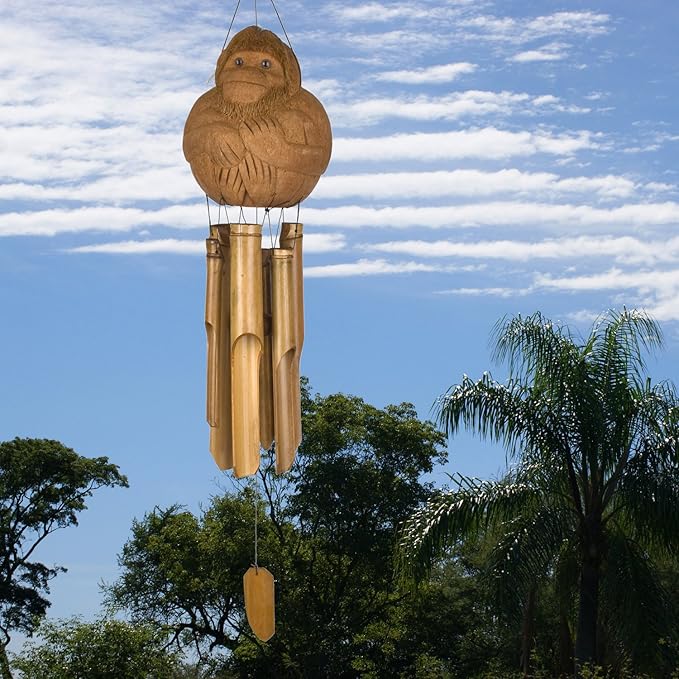 Woodstock Chimes Asli Arts Collection, Monkey Bamboo Chime, 32'' Bamboo Wind Chimes for Outdoor, Patio, Home or Garden Décor (CMO305)