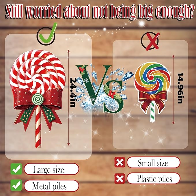Outdoor Christmas Decorations Jumbo 24 Inch Lollipop Yard Signs 5ct with 20 Stakes 10 Fiberglass and 10 Metal Waterproof Holiday Christmas Decorations for and Garden Waterproof