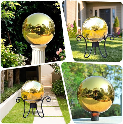 VCUTEKA Gazing Ball, Glass Mirror Polished Hollow Ball Reflective Garden Sphere, Gazing Globe for Home Garden Lawn Outdoor Ornament Yard Decorative 10-Inch, Gold