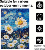 Spring Summer Garden Flag 12x18 Inch Double Sided Starry Night Daisy Flowers Small Burlap Yard Flag Seasonal Farmhouse Outdoor Outside Decoration