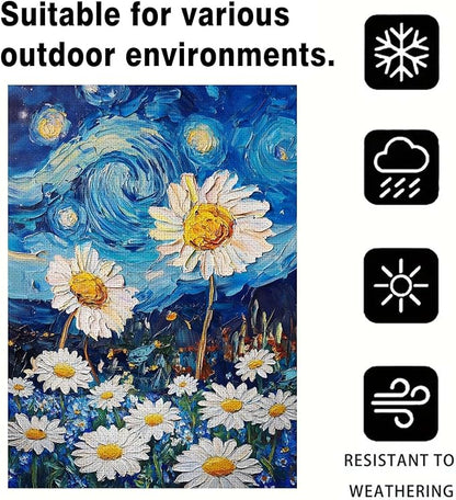 Spring Summer House Flag 28x40 Inch Double Sided Starry Night Daisy Flowers Large Burlap Yard Flag Seasonal Farmhouse Outdoor Outside Decoration