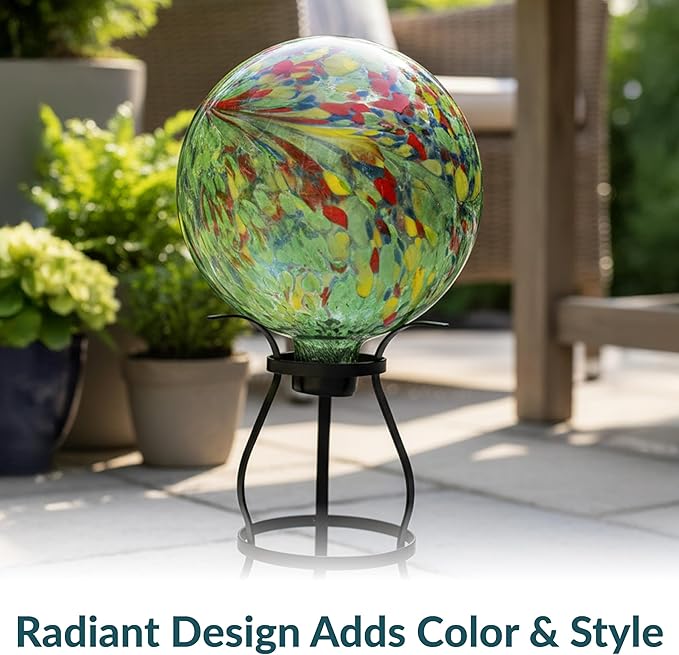 Sunnydaze 10-Inch Gazing Ball for Garden - Glass Gazing Globe for Outside - Garden Orb Yard Decor - Green Artistic