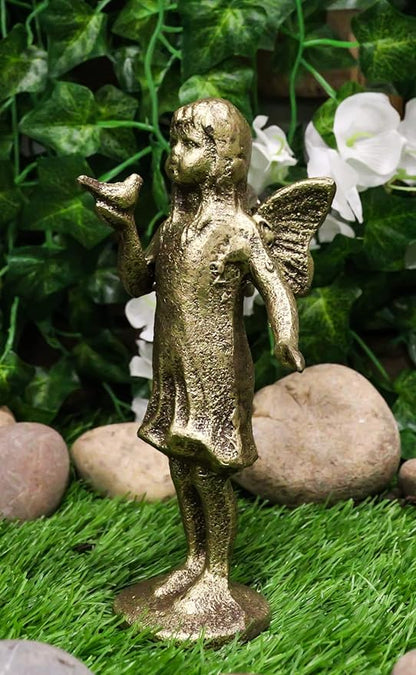 Ebros Gift Cast Iron Rustic Antique Finish Enchanted Fantasy Fairy Garden Pixie Faerie Standing with Bluebird Figurine 7" H DIY Ideas for Your Home Collectible Fairies Elf Nymph Pixies