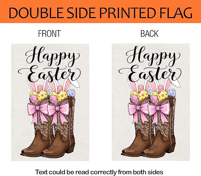Happy Easter Garden Flags 12x18 Inch Vertical Double Sided Outside, Easter Eggs Bunny Boots Spring Yard Flag Decor, Holiday Outdoor Decorations for Home
