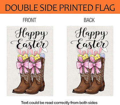 Happy Easter Garden Flags 12x18 Inch Vertical Double Sided Outside, Easter Eggs Bunny Boots Spring Yard Flag Decor, Holiday Outdoor Decorations for Home