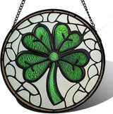 Stained Glass Window Hanging Green Lucky Clover 7.8" - Suncatcher Door Garden Sun Catcher Irish Decoration Birthday Christmas St. Patrick's for Mom Men Woman Nana