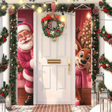 BlissYard Christmas Porch Banners 12x71 Inch Merry Christmas Banner Snowflakes Reindeer Pink Santa Door Cover Winter Holiday Banner Xmas Door Decor Welcome Hanging Signs for Front Door Porch Outdoor Home Party Decorations