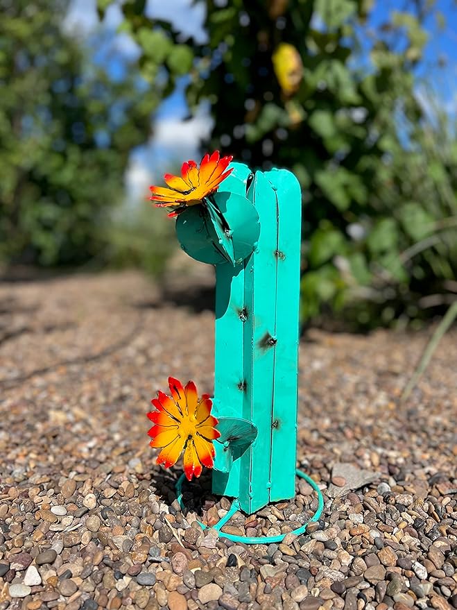 Mini Metal Saguaro - Garden Art (Turquoise)