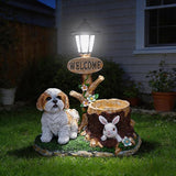 Solar Garden Statue with Planter & Solar Lantern, Outdoor Resin Animal Sculpture, Waterproof Yard Lawn Decor Pot for Succulents, Front Porch Ornament Housewarming Gift(Shih Tzu)