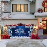 IVN Christmas Garage Door Cover Decoration 13x6ft Blue Night Snowflakes Silver Ornaments Pine Branches Merry Christmas Winter Garage Door Banner Home Door Front Yard Decor for Xmas Eve Holiday Outdoor