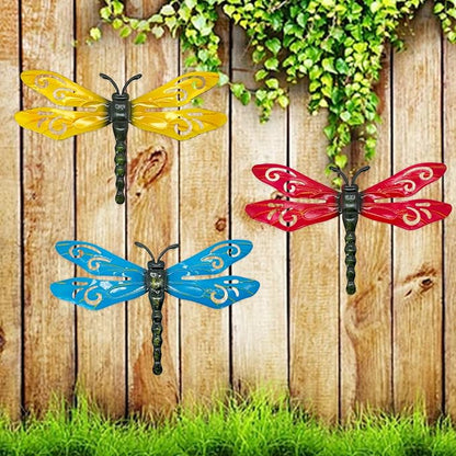 LWINGFLYER 4PCS Metal Butterfly Wall Decor Butterflies for Garden Wall Art Decoration for Fence Patio Accents Balcony Features Beautify Backyards Gardens Porch Living Areas (Dragonfly)
