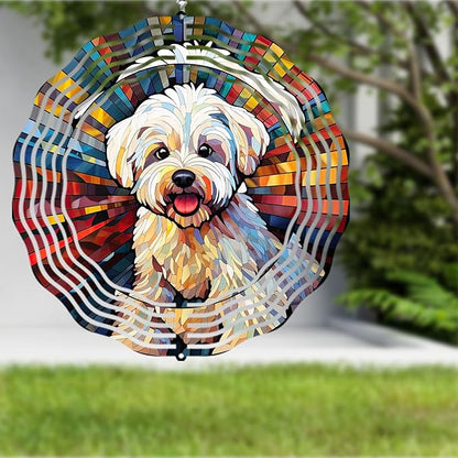 Maltese Dog Wind Spinner Pet Dog Memorial Gifts, Vibrant 3D Kinetic Aluminum Metal Yard Art, Loss of Dogs Sympathy Gifts, Hanging Outdoor Garden Decor, 8" Wind Sculptures for Patio, Porch (Maltese4)