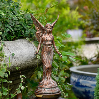 Sungmor Vintage Cast Iron Angel Statue - Rustic Decorative Figurine for Garden, Shelf or Mantel - 15.3" Tall Heavy Duty Patina Finish, Indoor/Outdoot Angel Sculpture