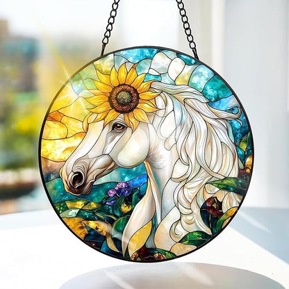 Bimkole Horse Stained Glass Suncatcher Window Hanging - Animals Indoor Window or Doorway Decoration - Handmade Sun Catcher Decor for Garden Home Christmas & Birthday Gifts 7.87x7.87 in