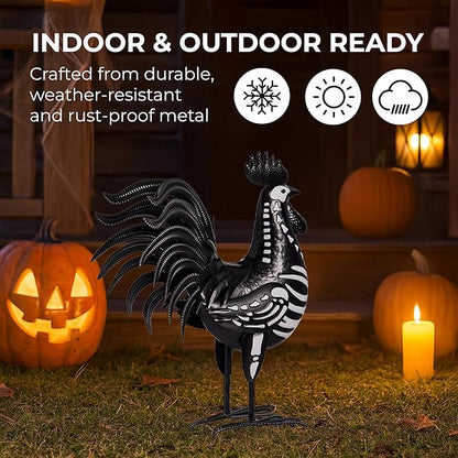 Evergreen Garden 19" Skeleton Rooster Metal Animal Statue | Indoor and Outdoor Safe | Halloween Decoration for Garden Yard Lawn Party | Rustic Farmhouse Chicken Decor