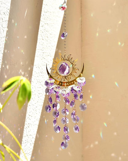 Prism Window Suncatcher Hanging Indoor Celestial Crystal Moon and Sun Catchers Rainbow Maker