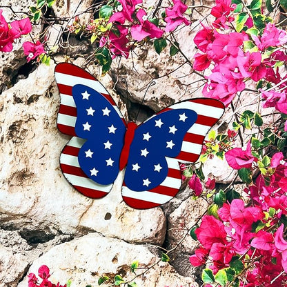 SAGUZOU Rustic Hanging Metal American Flag Patriotic Butterfly Wall Door Yard Signs 4th of July White Blue Red Independence Day Memorial Day Fence Decor Indoor Outdoor Decorations