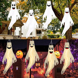 Geefuun 4PCS Warm Light Halloween Cute Ghost Windsocks Hanging Decorations - 43 Inch Flag Wind Socks for Home Yard Outdoor Decor Party Supplies (Batteries Not Included,No Timer)