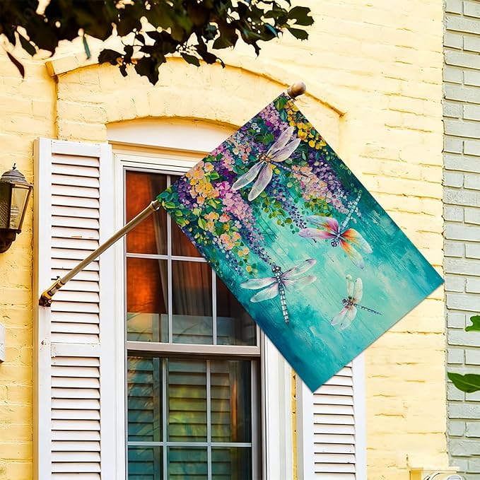Baccessor Spring Summer Floral House Flag Double Sided 28x40 Inch Burlap,Wisteria Dragonfly Flowers Welcome Large Garden Flag Porch Patio Front Yard Seasonal Farmhouse Outside Outdoor Decor