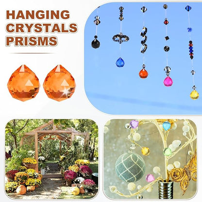 M METERXITY 10-Pack Crystal Ball Prisms, 24mm/0.94 Inch Chandelier Pendant Maker Hanging Crystals Chandelier Prisms for Home/Windows/Garden/DIY Decoration[Orange]
