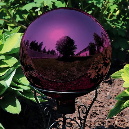 Sunnydaze 10-Inch Gazing Ball for Garden - Glass Gazing Globe with Mirrored Stainless Steel Finish - Merlot - Set of 2